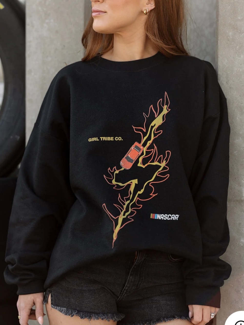 Girl Tribe Co Black NASCAR Flame Graphic Sweatshirt Crewneck